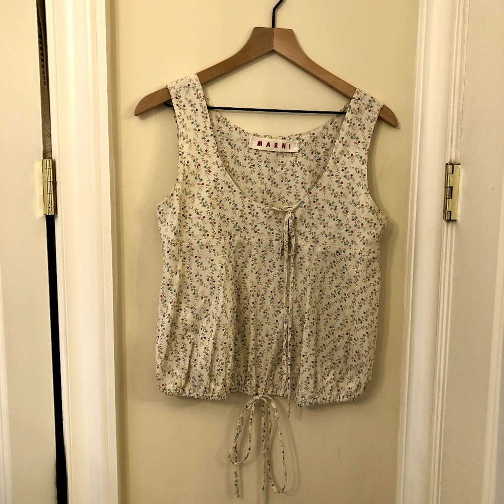 Marni Floral Cotton Tank Top with Ties